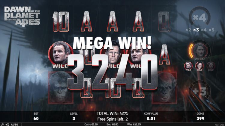Planet of the Apes netent gokkast dawn free spins mega win