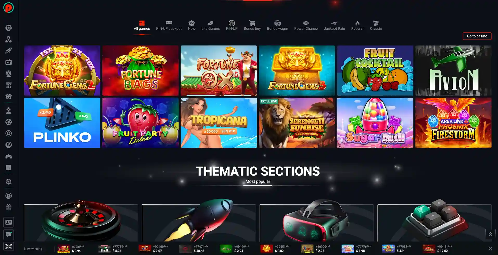 pinup casino game selection