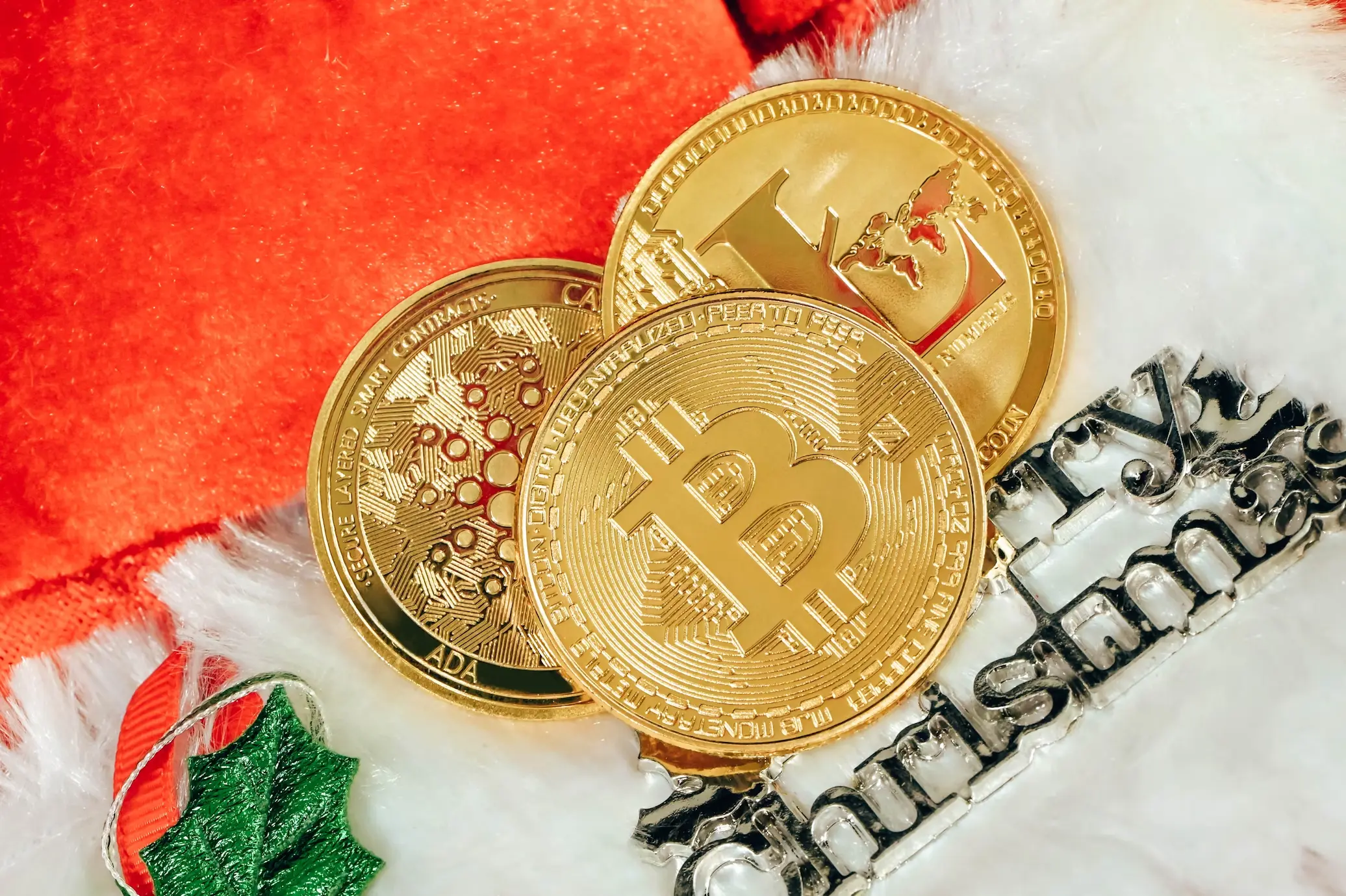 Digital Coins On A Christmas Sign