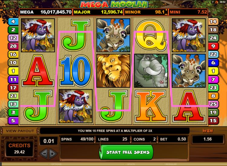 Mega Moolah micgrogaming slot free spins trigger